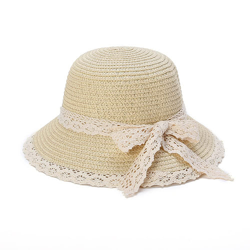 Little Girl Kids Breathable Summer Straw Hat Foldable UV Protection Bowknot Wide Brim Floppy Beach Sun Visor Hats (as1 Age 3_Years 6_Years Hat3-Beige)